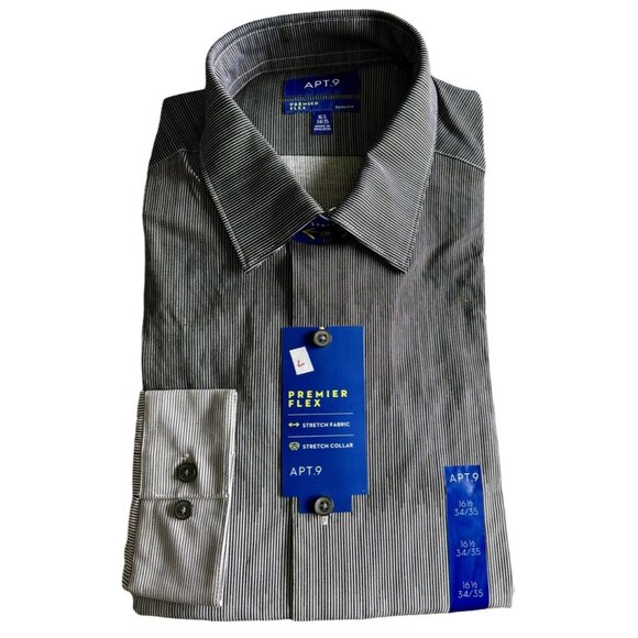 Apt. 9 Black White Flex Button-Down Long Sleeve Stretch Shirt Men’s Size 16.5 - Picture 1 of 5